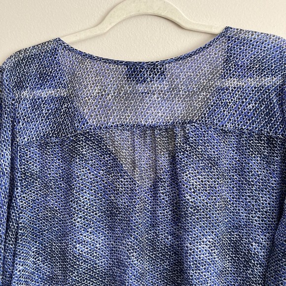 Lane Bryant Womens Plus Blue Black Dot Sheer Blouse Top Shirt Size 18/20 Tassels - Picture 9 of 12